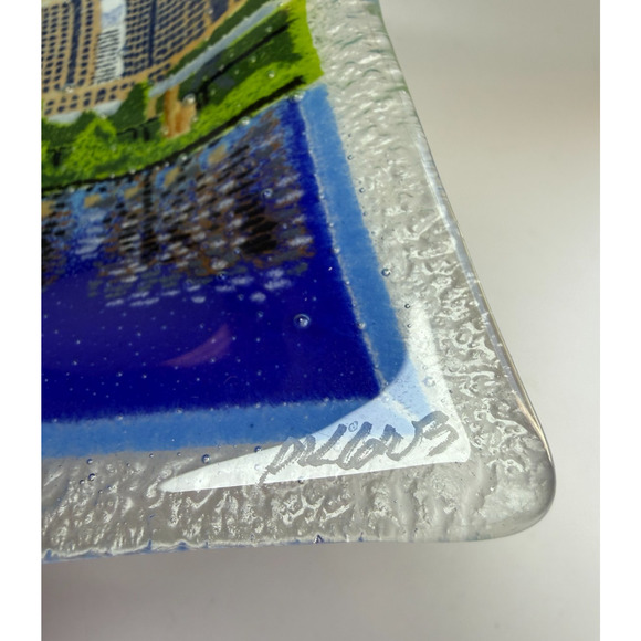 HTF 10" Peggy Karr Fused Glass Richmond VA Tray Trinket Dish Signed City Plates - Picture 4 of 5